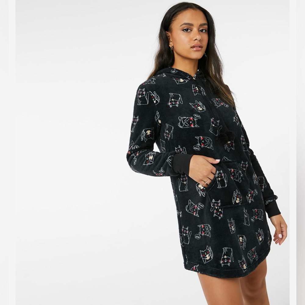 Ardene Plush Flannel Hooded Sleepshirt /NWT
